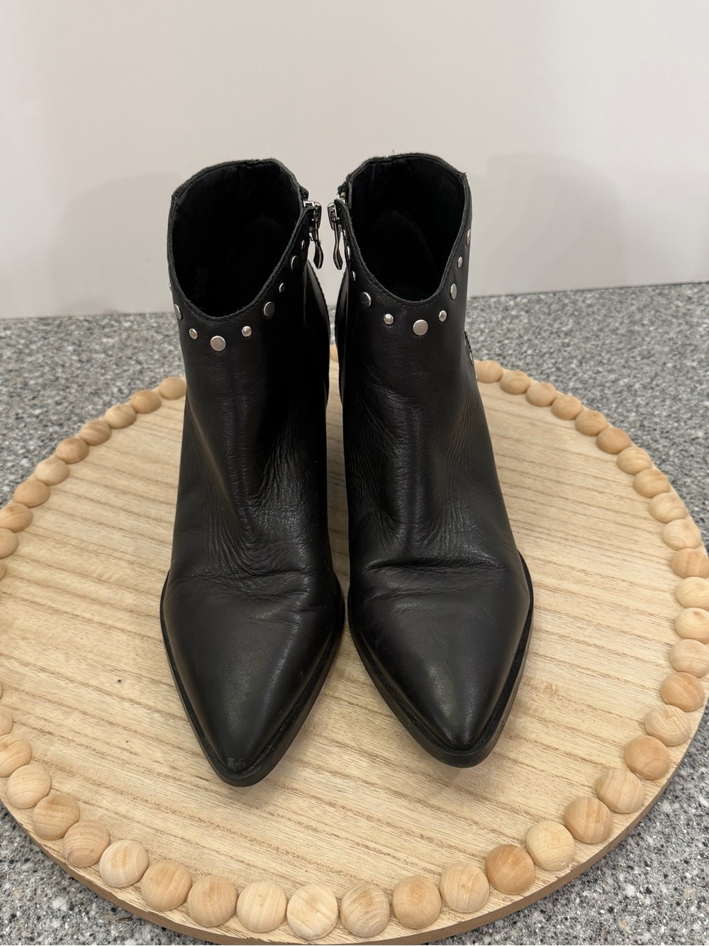 Marc Fisher LTD Black Leather Studded Pointed Toe Ankle Boots 10M